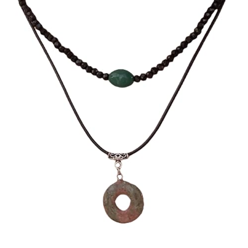 2pieces Retro Friedensschnalle Anhänger Halsketten Mit Natursteinperlen Ketten Choker Set Für Frauen Und Männer Verstellbare Länge Halskette von FIRSTXIU