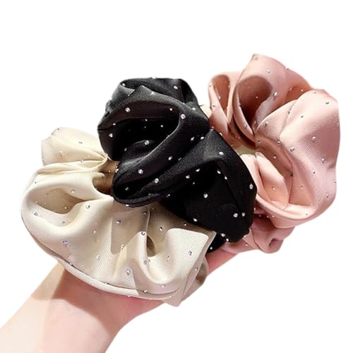 3pcs Französische Stile Rassestones Scrunchie Eleganter Pferdeschwanzhalter Mit Rüschen Stoff Mode Haarzubehör Für Frauen Weich Bequeme Haarzubehör von FIRSTXIU
