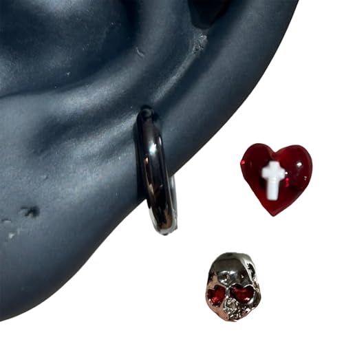 3pcs Practical Heart Crosses Ohrringe Für Modische Ohrschmuck Frauen Mit Eleganten Schädel Designs Stilvolle Outfits Rebellische Stilringe Ohrringe von FIRSTXIU