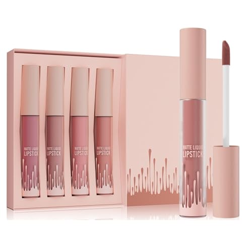 4 PCs Lipgloss Set Flüssiger Lippenstift Set Wasserdichte Lippentonten Matte Flüssige Lippenstift Make Up Versorgung Für Frau Und Mädchen von FIRSTXIU