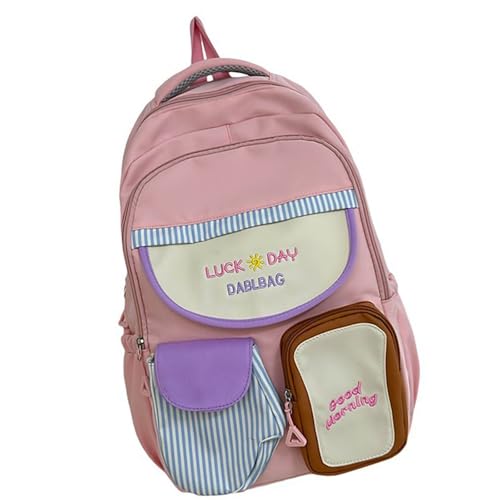Ästhetische Kontrastfarbe Nylon Rucksack Multifunktionaler Großkapazität Student Reißverschluss Buchstasche Für Schul Und Reise Grundschule Für Mädchen von FIRSTXIU