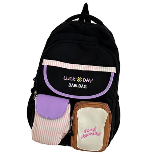 Ästhetische Kontrastfarbe Nylon Rucksack Multifunktionaler Großkapazität Student Reißverschluss Buchstasche Für Schul Und Reise Grundschule Für Mädchen von FIRSTXIU