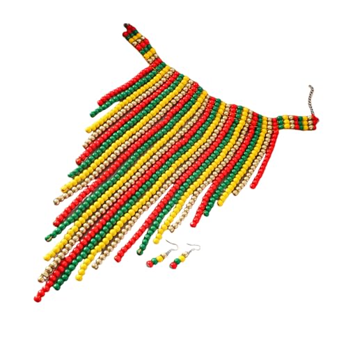 Aussage Schmuck Perlen Halskette Und Ohrringe Set Long Quastenstile Hochzeit Schmuck Holzperlen Textur Für Frauen Mädchen Handgemacht von FIRSTXIU