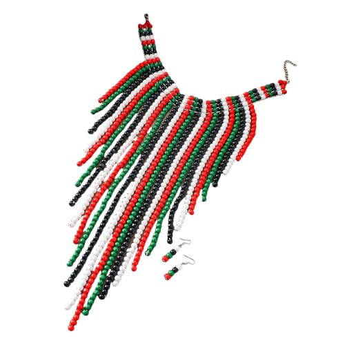 Aussage Schmuck Perlen Halskette Und Ohrringe Set Long Quastenstile Hochzeit Schmuck Holzperlen Textur Für Frauen Mädchen Handgemacht von FIRSTXIU