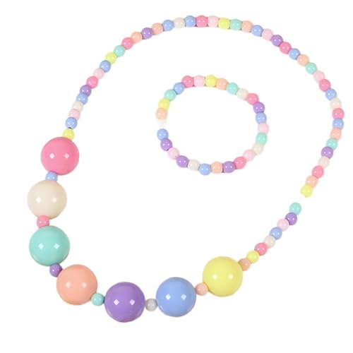 Bonbonfarbe Perlen Halskette Armband Set Kinder Schmuck Set Party Schmuck Kunststoff Textur Geburtstag Perfekt Für Kinder Präsentieren Party von FIRSTXIU