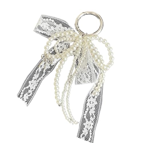 Bowknot Hanging Charme Imitation Perlen Perlen Bowtie Anhänger Keychain Schmetterling Knoten Schlüsselkette Schmuck Für Frauen Mädchen Hanging Orament von FIRSTXIU