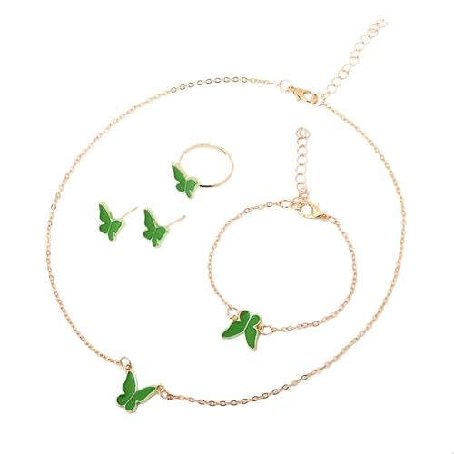 Butterfly Schmuck Set Girls Halskette Mode Anhänger Halskette Einstellbar Mit Armband Armreifen Ringen Ohrringe Formelle Juwely Anlass von FIRSTXIU