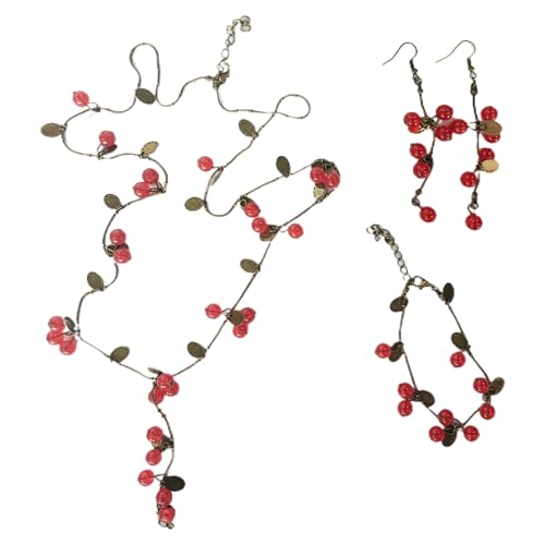 Cherries Halskette Armband Ohrringe Set Accessoires Elegant Casual Wear Schmuck Für Modische Frauen Mädchen Trendige Frauenzubehör Für Frauen von FIRSTXIU