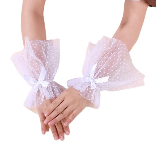 Dekorative Falsche Ärmel Für Frauen Elastischer Bogenknoten Handgelenk Manschetten Hemd Hochzeit Nähen Frauen Gekräuselt Spitze Rosenspitze von FIRSTXIU