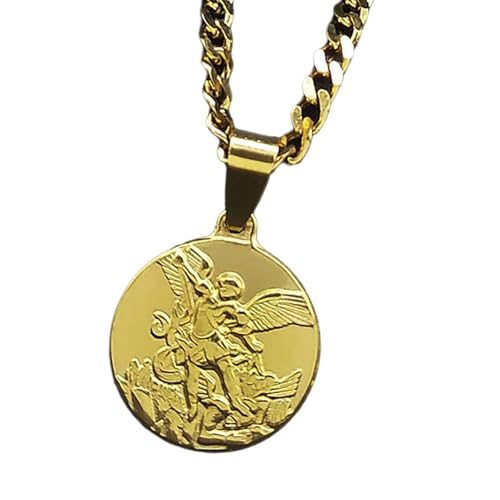 Edelstahl Erzengel Halskette Gold/Silber Round Anhänger Für Männer Und Frauen Spiritueller Schmuck Religiöser Accessoire Gold/Silber Farbanhänger Halskette von FIRSTXIU