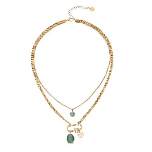 Einzigartige Doppelt Geschichtete Mondsteine Halskette Mit Emerald Square Eleganter Anhänger Für Trendige Frauen Damen Täglich Nutzung Modezubehör von FIRSTXIU