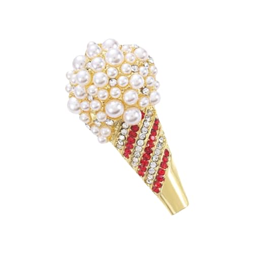 Eiscreme Kegel Brosche Strassstiche Perlen Verschönerte Dessert Brosche Anti Slip Sicherheitsnadel Für Lässige Oder Formelle Outfits Elegante Perlen Und Diamantenstift von FIRSTXIU