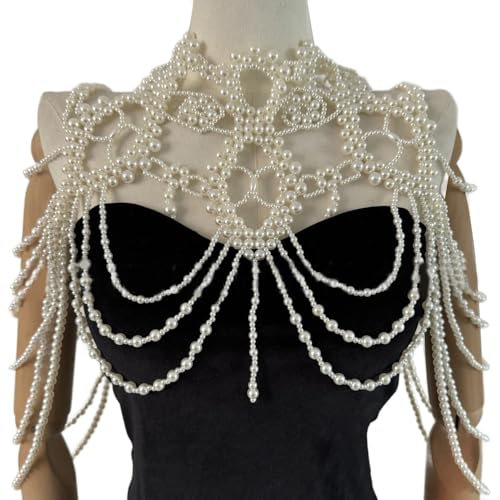 Elegante Frauen Schal Multi Layer Perlen Schulterkette Quasten Halskette Einstellbare Länge Für Formelle Veranstaltung Und Tägliche Verschleiß Stilvoller Perlenkettenschal von FIRSTXIU