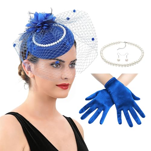 Eleganter Für Frauen Leichte Spitzenhandschuhe Halskette Ohrringe Mit Gefiederter Faszinatorkirche Anlass Accessoire Polyester Derby Hüte von FIRSTXIU