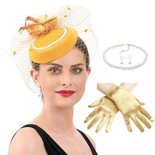 Eleganter Für Frauen Leichte Spitzenhandschuhe Halskette Ohrringe Mit Gefiederter Faszinatorkirche Anlass Accessoire Polyester Derby Hüte Eleganter Für Frauen Leichte Spitzenhandschuhe Halskette Ohrringe Mit Gefiederter Faszinatorkirche Anlass Accessoire Polyester Derby Hüte von FIRSTXIU