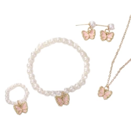 Eleganter Schmelzteiler Juwelier Entzückender Schmetterling Anhänger Halskette Ringe Armband Und Ohrringe Set Für Kinder Imitation Perlen Halskette von FIRSTXIU