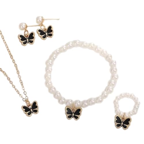 Eleganter Schmelzteiler Juwelier Entzückender Schmetterling Anhänger Halskette Ringe Armband Und Ohrringe Set Für Kinder Imitation Perlen Halskette von FIRSTXIU