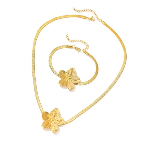 Eleganter Vintage Blumenanhänger Schmuck Set Für Frauen Edelstahl Halskette Und Armband Perfekt Für Formelle Anlässe Allergie Widerstandsschmuck von FIRSTXIU