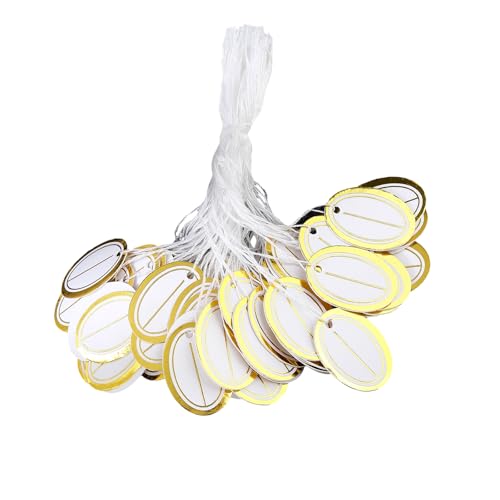 FIRSTXIU 500pcs Goldene Vereitelte Ovale Hangetiketten Vorgeschnittene Löcher Massenmenge Einzelhandelsgeschäftspreise Marker Schmuck Display Etiketten von FIRSTXIU