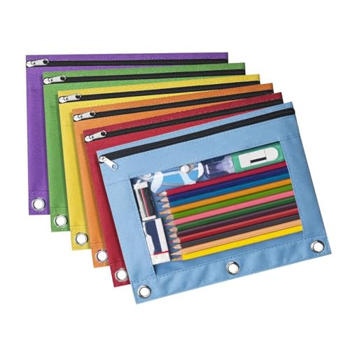 FIRSTXIU 6 PCs Clear Fenster Bleistift Falldatei Tasche 3 Ringe Bindemittel Stiftbeutel Reißverschlüsse Stifte Zurück Zum Schulgeschenk Reißverschluss Klare Fensterboxdatei von FIRSTXIU