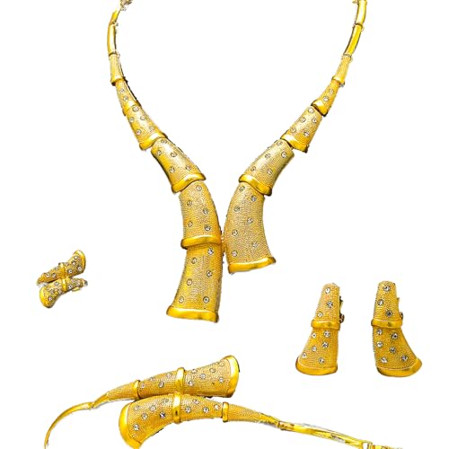 FIRSTXIU Afrikanische Blumenheizjuwelcy Set Ohrringe Halskette Armreifen Ringe Für Weihnachtsgeschenke Mode Frauen Schmuck Vielseitige Anlass von FIRSTXIU