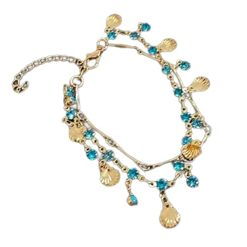 FIRSTXIU Blaues Zirkongoldenschale Halskette Armband Blau Zirkon Halskette Armband Mit Goldener Schale Für Mode Stürmerinnen Frauen Modeschmuck von FIRSTXIU