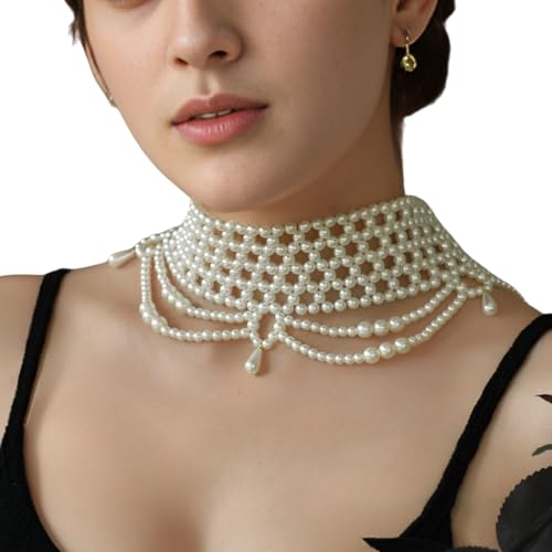 FIRSTXIU Delikate Multi Layer Weißperlen Halskette Bequeme Tragen Schmuck Geschenk Für Brautjungfern Jubiläum Feierlichkeiten Stilvolle Schicht Perlen Anhänger von FIRSTXIU