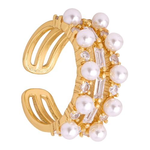 FIRSTXIU Geometrische Offene Ringe Einstellbare Größe Imitation Perlen Und Zirkonringe Handgefertigtes Fingerzubehör Für Alltagsbekleidung Partyzubehör von FIRSTXIU