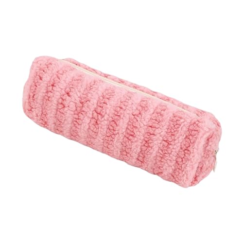 FIRSTXIU Großkapazität Plush Striped Stift Case Cordbeutel Reißverschluss Tasche Großes Fach Für Mädchen STIFAL Student Elegantes Schreiben Accessoire von FIRSTXIU