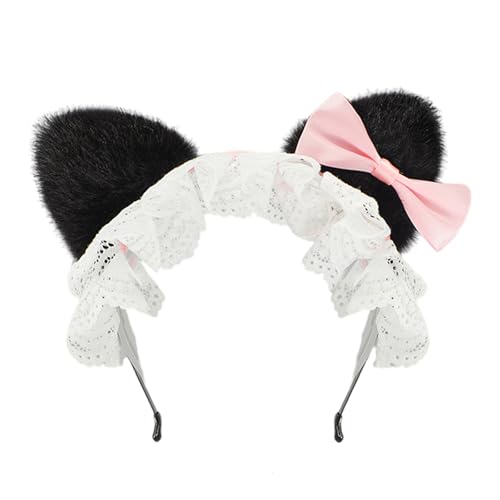 FIRSTXIU Halloween Rollenspiel Tierisches Ohr Kopfstück Mit Pelzigem Stoff Spitze Bowknoten Für Den Ganzen Tag Verwenden Foto Requisiten Party Haarverzierung von FIRSTXIU