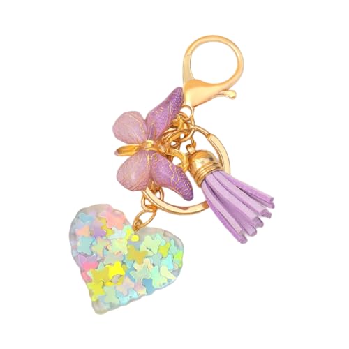 FIRSTXIU Herzschlüsselring Süßer Autoschlüsselkette Schöne Schmetterling Schlüsselringe Hängende Verzierungen Pailletten Gefüllt Harzbeutel Charme Schöner Schmetterling Schlüsselbeutel Charme von FIRSTXIU