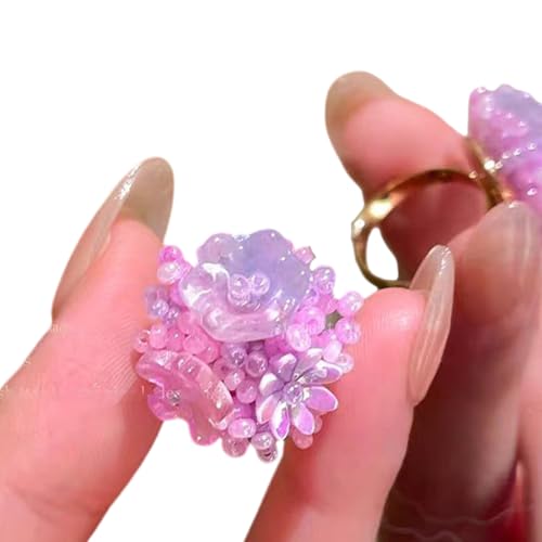 FIRSTXIU Hortensien Ringe Verstellbarer Harzschmuck Mit Mehrfarbigen Perlen Öffnen Von Ringen Harz Textur Für Alltägliche Verschleiß Perlenblütenzubehör Geeignet von FIRSTXIU