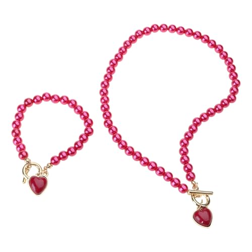 FIRSTXIU Imitation Perlen Halskette Herz Anhänger Halskette Perlenarmband Kühles Mädchen Geeignet Für Elegante Outfits Einzigartig von FIRSTXIU