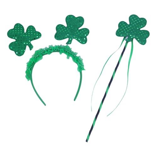FIRSTXIU Irischer Kobold Stirnband Blingbling Zauberstab Glitzernde Kopfbedeckung Und Zauberstab Set Party Requisiten Lepechaun Präsentieren Stirnband Grüne Themen von FIRSTXIU