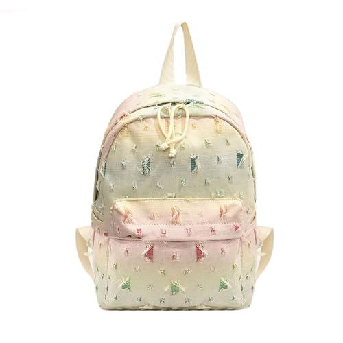 FIRSTXIU Japanische Frauen Teen Jugendlich Bunte Racked Denims Rucksack Ästhetik Vintage Distressed Reißverschlüsse School Bag Book Tasche Japanisch Distressed Denims Rucksack von FIRSTXIU