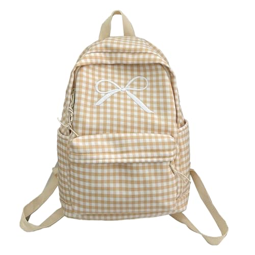 FIRSTXIU Japanische Frauen Teen Mädchen Kariertes Muster Großer Rucksack Ästhetik Niedlicher Bowknot Reißverschluss Schultasche Schultasche Buch Tasche Nylon Rucksack von FIRSTXIU