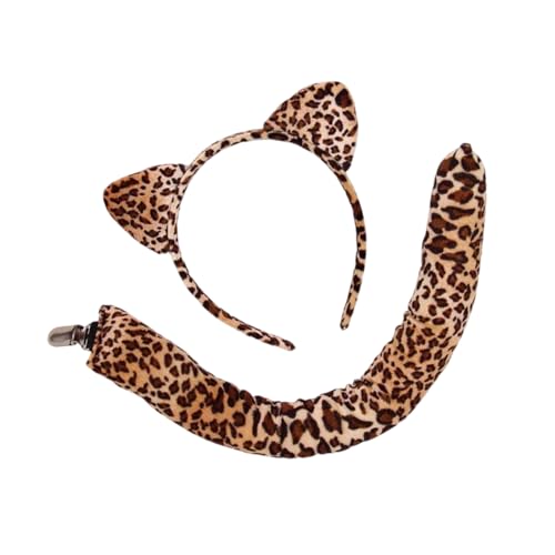 FIRSTXIU Leopardendruck Ohren Stirnband Und Schwanz Set Verstellbare Weiche Kostümzubehör Für Halloween Partys Erwachsene Kinder Party Tierohren Für Halloween Veranstaltung von FIRSTXIU