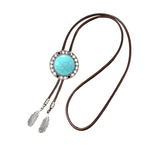 FIRSTXIU Männer Und Frauen Lederseil Bolotie Western Vintage Antike Blumenstein Gefiederte Anhänger Hemdkragen von FIRSTXIU