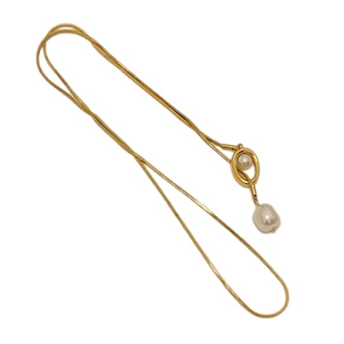 FIRSTXIU Mehrzweck Frauen Modische Pulloverkette Mit Baroques Perlen Anhänger Und Robuster Messingverstellbarer Outfits Abendpartyschmuck von FIRSTXIU