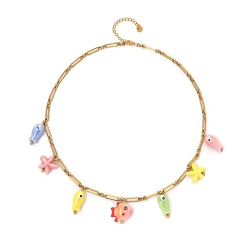 FIRSTXIU Mode Keramische Und Rostfreie Stahl Ozeanik Thematisch Verstellbare Halskette Mit Und Fischheizfischfisch Seestarfisch Halskette FIRSTXIU Mode Keramische Und Rostfreie Stahl Ozeanik Thematisch Verstellbare Halskette Mit Und Fischheizfischfisch Seestarfisch Halskette von FIRSTXIU