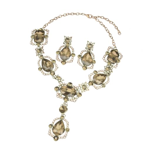 FIRSTXIU Mode Kristall Halskette Und Ohrringe Set Tragbarer Legierungskristallschmuck Set Ohrringe Und Hals von FIRSTXIU