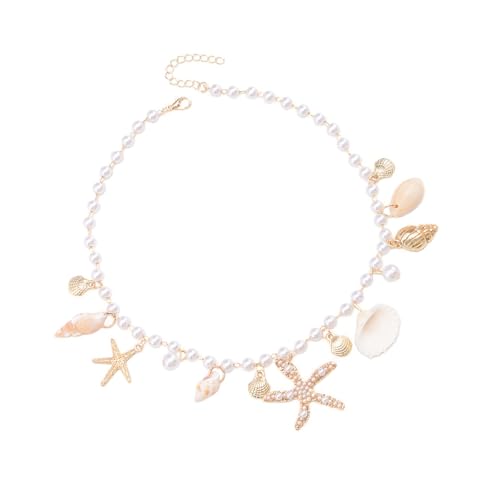 FIRSTXIU Modeschale Anhänger Halskette Perlen Halskette Essentiell Elegante Accessory Perlen Neckschmuck Für Frau Mädchen Strand von FIRSTXIU