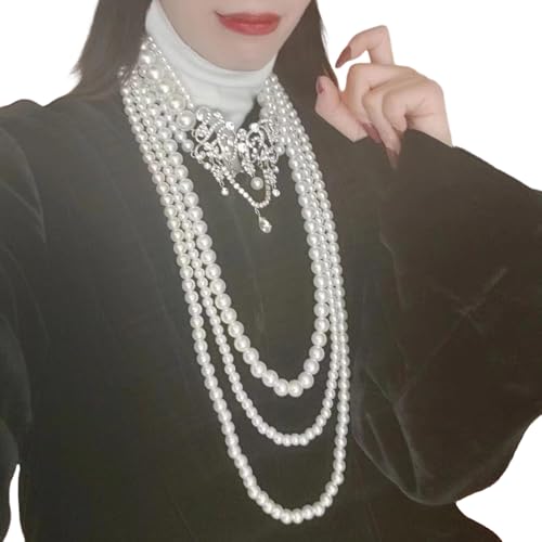 FIRSTXIU Multi Stränge Imitation Perlen Perlen Halskette Einstellbare Länge Neckkette Mit Funkeln FIRSTXIU Multi Stränge Imitation Perlen Perlen Halskette Einstellbare Länge Neckkette Mit Funkeln von FIRSTXIU