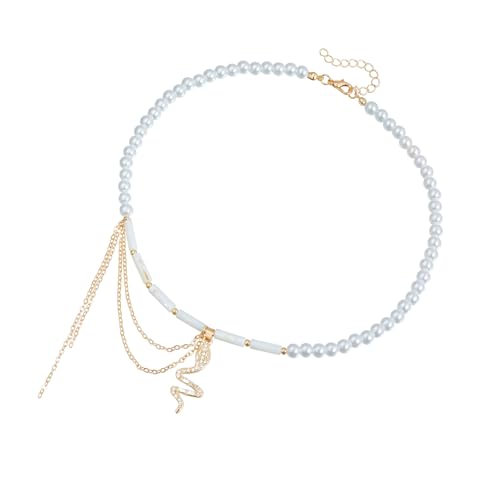 FIRSTXIU Perlen Halskette Einstellbare Länge Halskette Charme Schlange Anhänger Legierung Textur Für Passende Mode Look Girls Schmuck von FIRSTXIU
