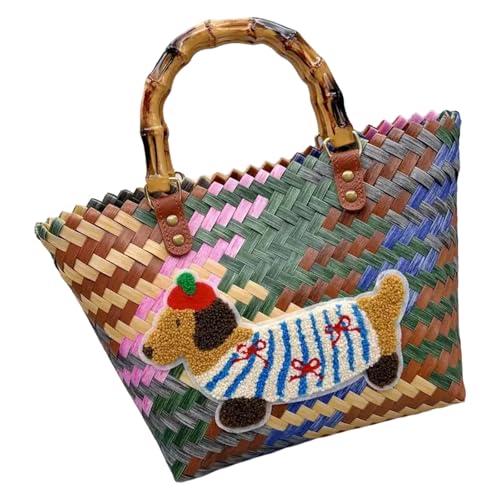 FIRSTXIU Retro Gestreifte Dackel Gewebte Tasche Mehrfarbigen Frauenpendler Bag Beach Bags Freizeittasche Frauenpendler FIRSTXIU Retro Gestreifte Dackel Gewebte Tasche Mehrfarbigen Frauenpendler Bag Beach Bags Freizeittasche Frauenpendler von FIRSTXIU