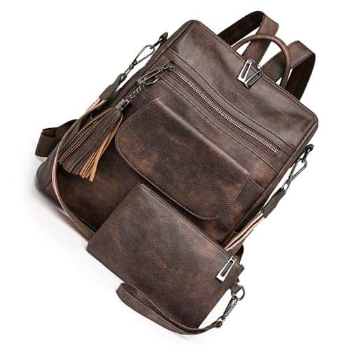 FIRSTXIU Retro Rucksack Schülern School Bag Umhängetasche PU Leder Rucksack Große Kapazität Daypacks Mädchen Reisen Retro School Leder Schulter Großkapazität Daypacks von FIRSTXIU