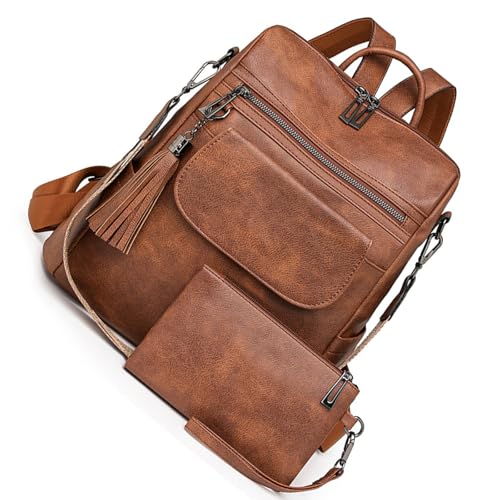 FIRSTXIU Retro Rucksack Schülern School Bag Umhängetasche PU Leder Rucksack Große Kapazität Daypacks Mädchen Reisen Retro School Leder Schulter Großkapazität Daypacks von FIRSTXIU