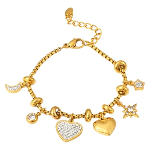 FIRSTXIU Robustes Edelstahl Frauenarmband Mit Herzzauber In 18K Vergoldeten Und Schimmernden Zirkon Verzierungen Alltags Verschleiß Armband von FIRSTXIU