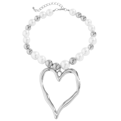 FIRSTXIU Stilvolle Anhänger Halskette Unregelmäßig Übertriebenes Herz Einzigartiger Halsschmuck Perfekte Geschenk Für Frau Mädchen Stilvolle Perlen Halskette von FIRSTXIU