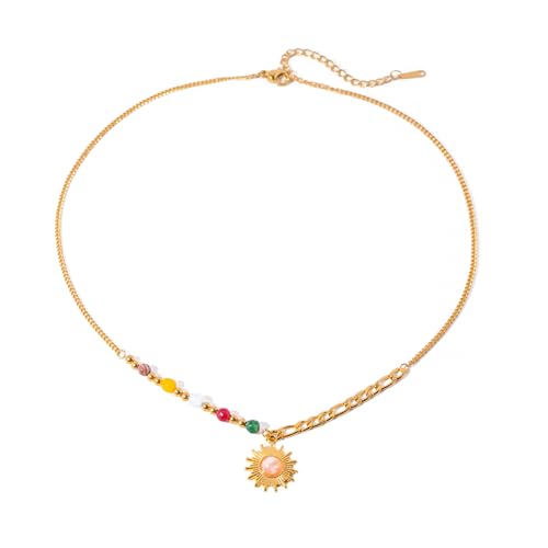 FIRSTXIU Stilvolle Frauen Sonnenanhänger Halskette In 18 Karat Gold Plattiert Robuster Edelstahl Mit Perlenketten Juwelier Accessoire Hochzeit Schmuck Halskette von FIRSTXIU